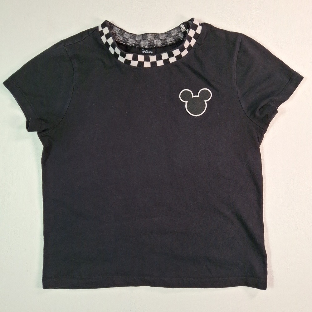 Vans x Disney Mickey Mouse T-Shirt Black Checkered Neck Womens Small S Short Slv